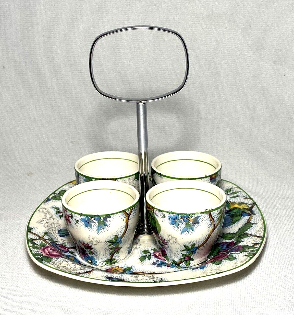 MIDWINTER ~ Vintage 5-Pc Chintz CORDIAL-TEA CUP SET w/Holder (Lorna Doone) ~ UK