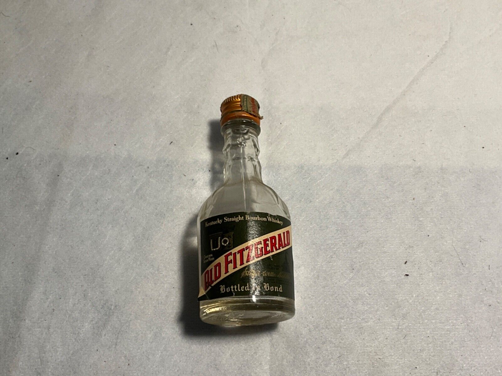 Vtg 1950s Era Old Fitzgerald Bourbon Whiskey 1/10 Pint 100-Proof BIB Mini Bottle