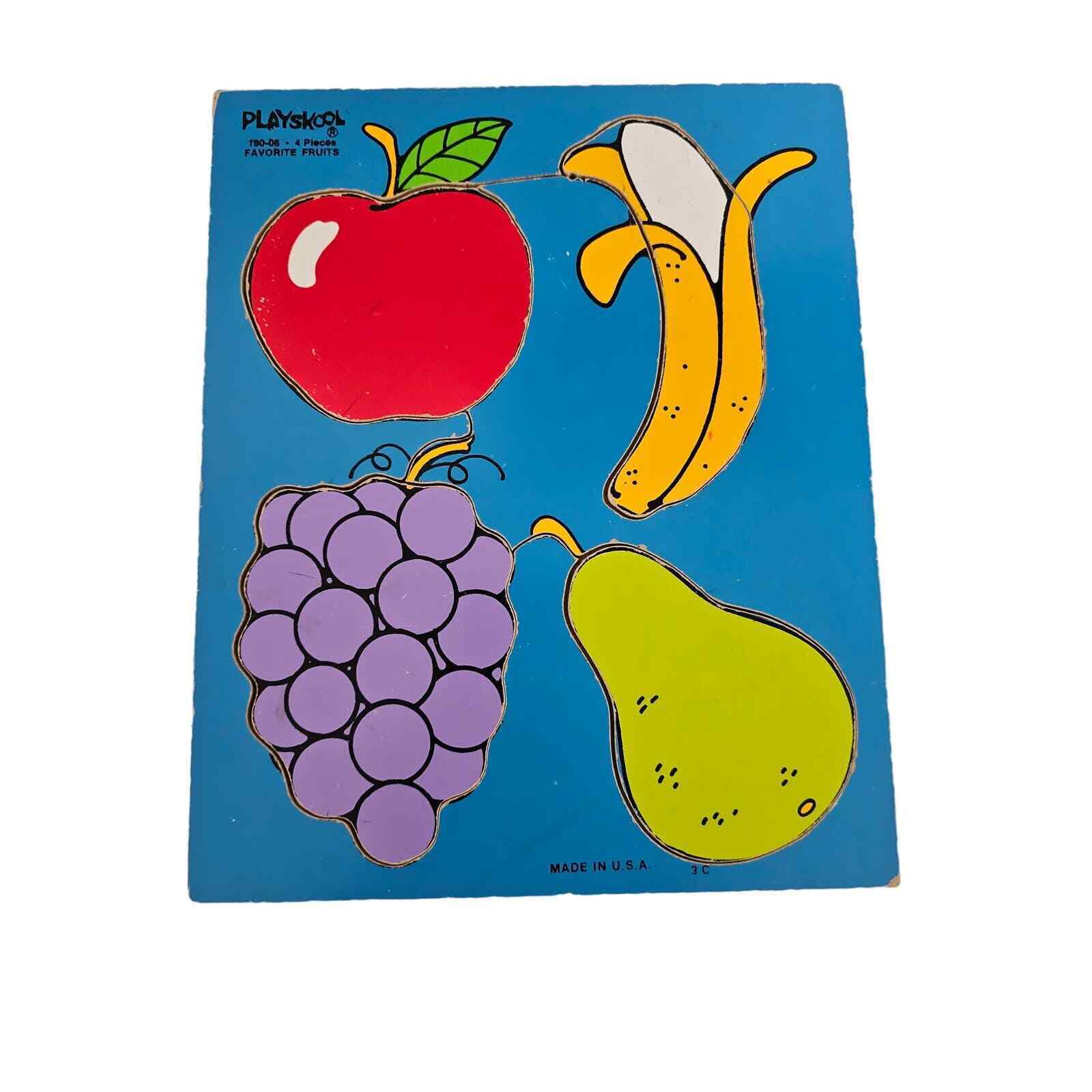 Vintage Playskool 1982 Favorite Fruits 4 Piece Children\'s Wooden Puzzle #180-06