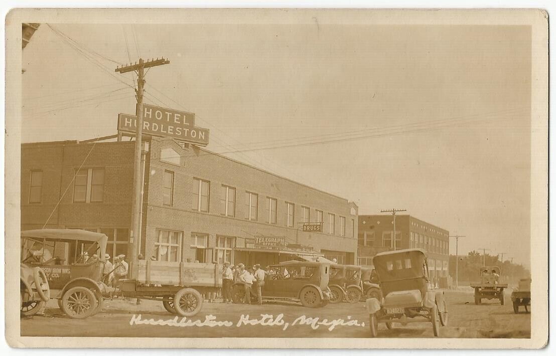 Mexia Texas TX ~ Hotel Hurdleston Street Scene RPPC Real Photo 1920\'s