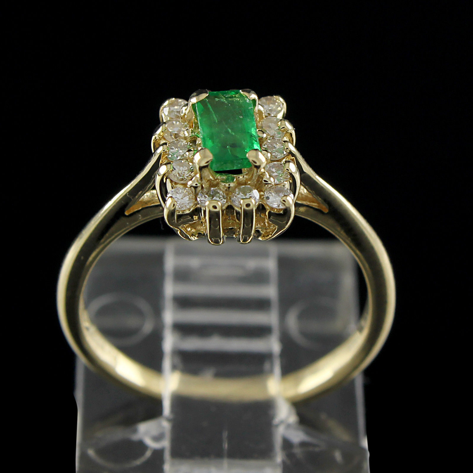 Estate 1/2 Ct Green Emerald With Diamond 14K Solid Yellow Gold Antique Ring