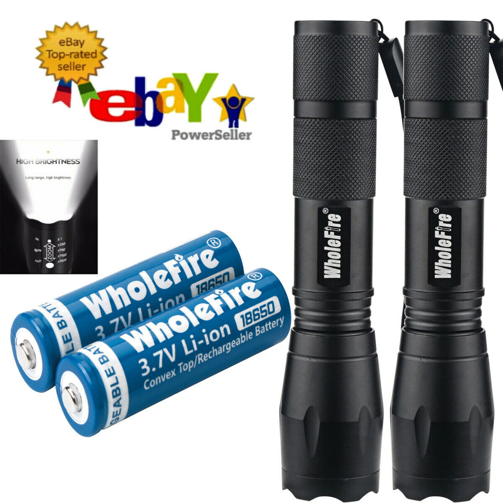 2 Pack Super-Bright 90000LM LED Tactical Flashlight With Rechargeable Battery US