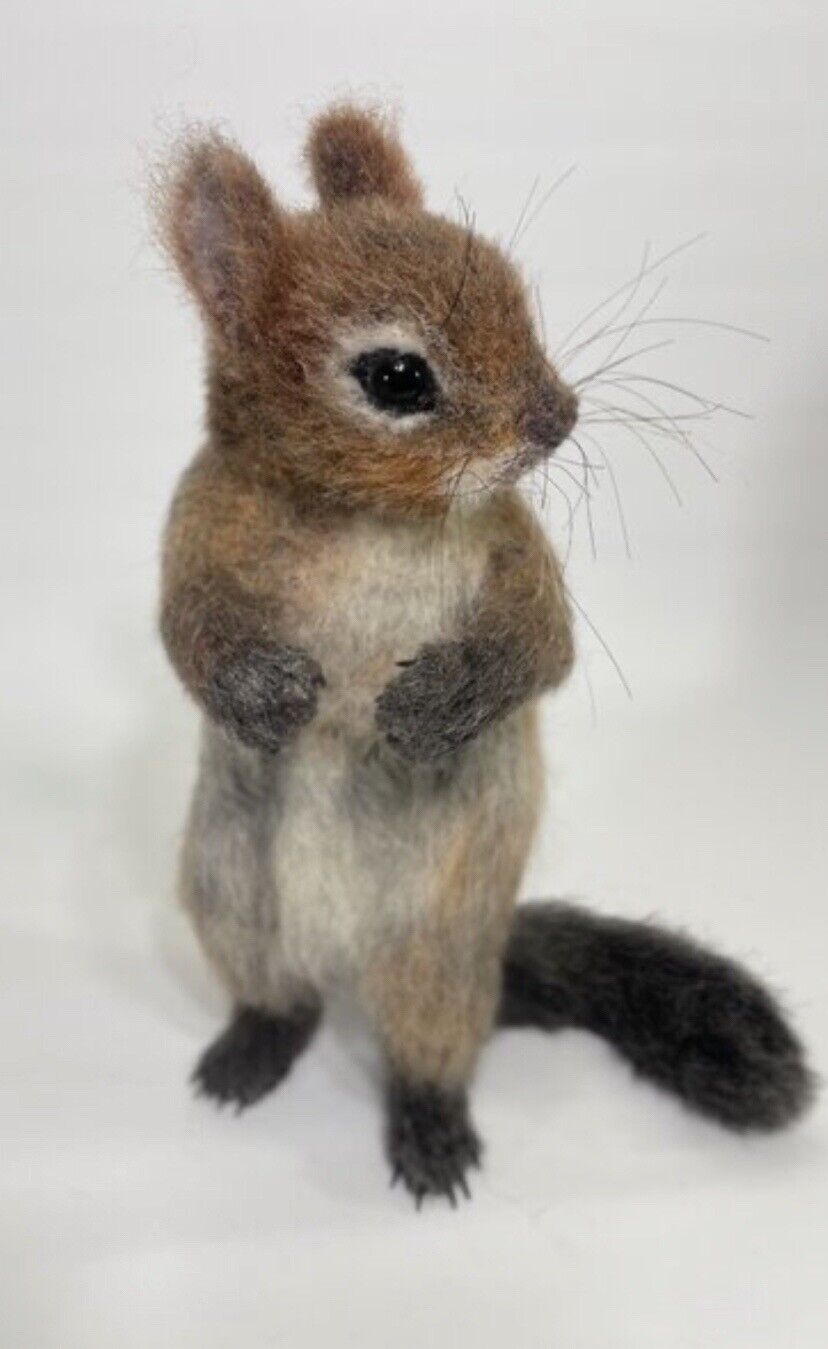 OOAK Realistic Needle-Felted Wool Chipmunk Squirrel Artist Wild Animal Sculpture
