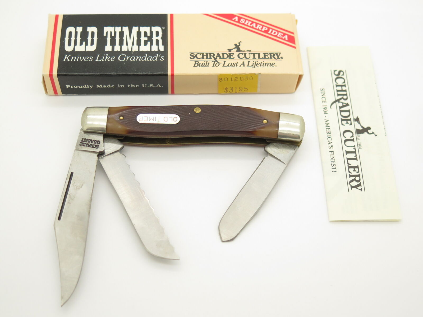 Vtg '80s Schrade USA 89OT Old Timer Blazer Stockman Folding 3 Blade Pocket Knife