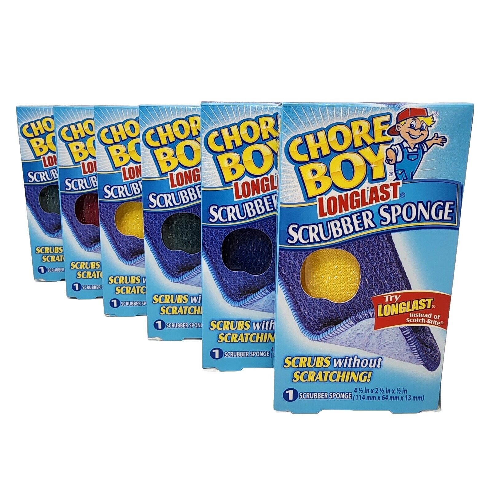 (6 Pack) Chore Boy Longlast Scrubber Sponge Double Sided Assorted Colors
