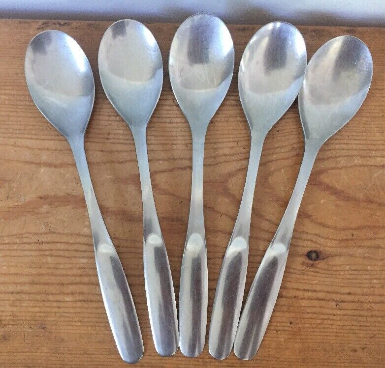 Set Of 5 Vintage Hackman Finland Stainless Steel Soup Spoons Silverware Flatware