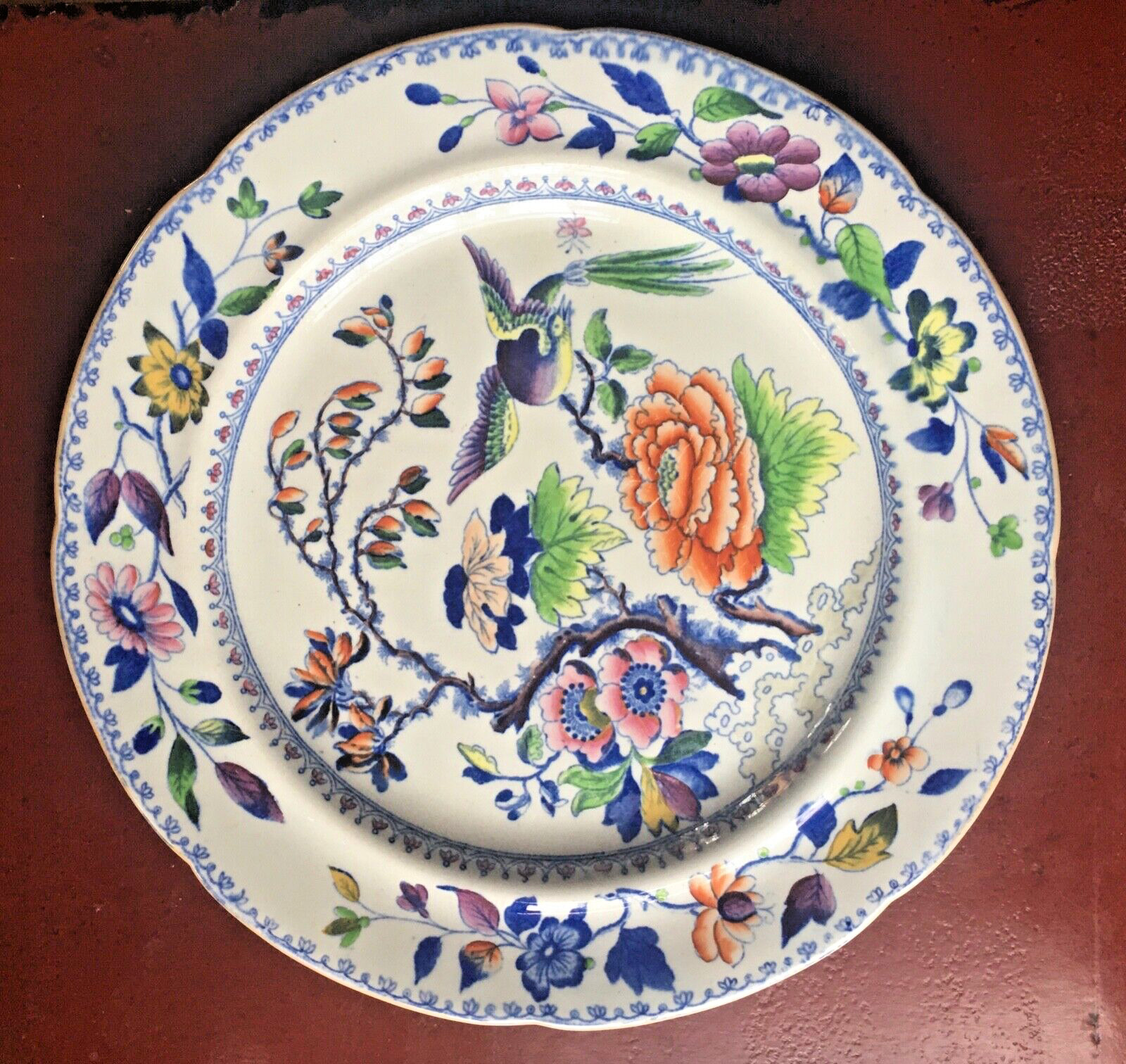 Antique Davenport Stone China Plate Flying Bird Pattern Mark 1819 - 1864