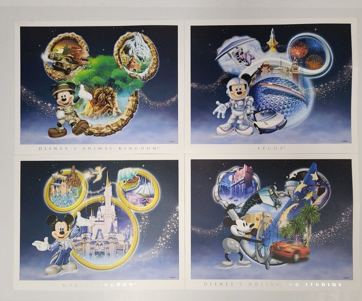 Vintage Disney Walt Disney World Lithograph Set Mickey Mouse 4 Collector Prints