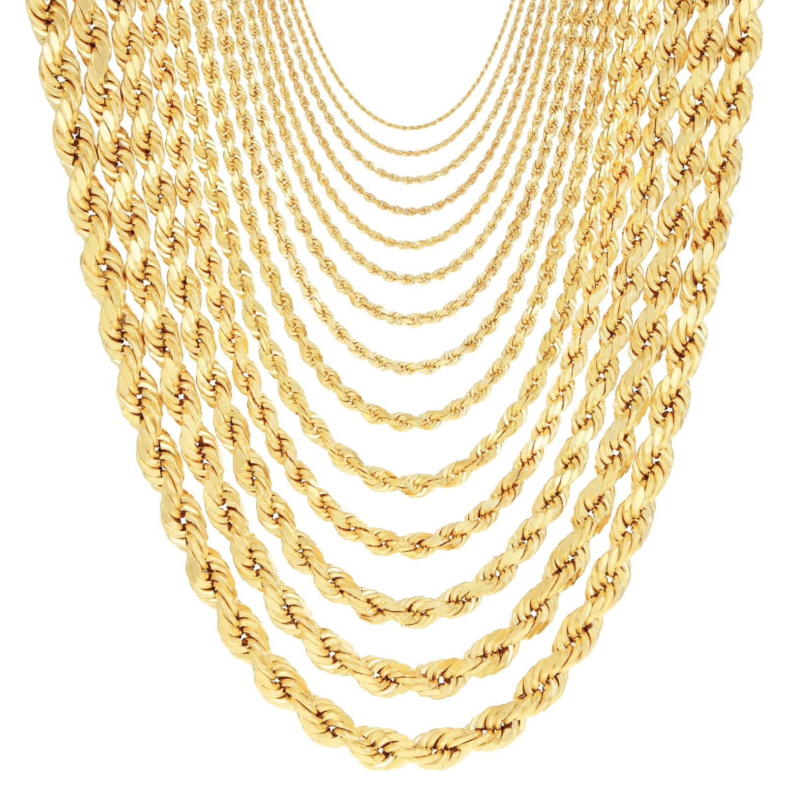 10K Yellow Gold 1.5mm-10mm Diamond Cut Rope Chain Necklace Mens Women 16\