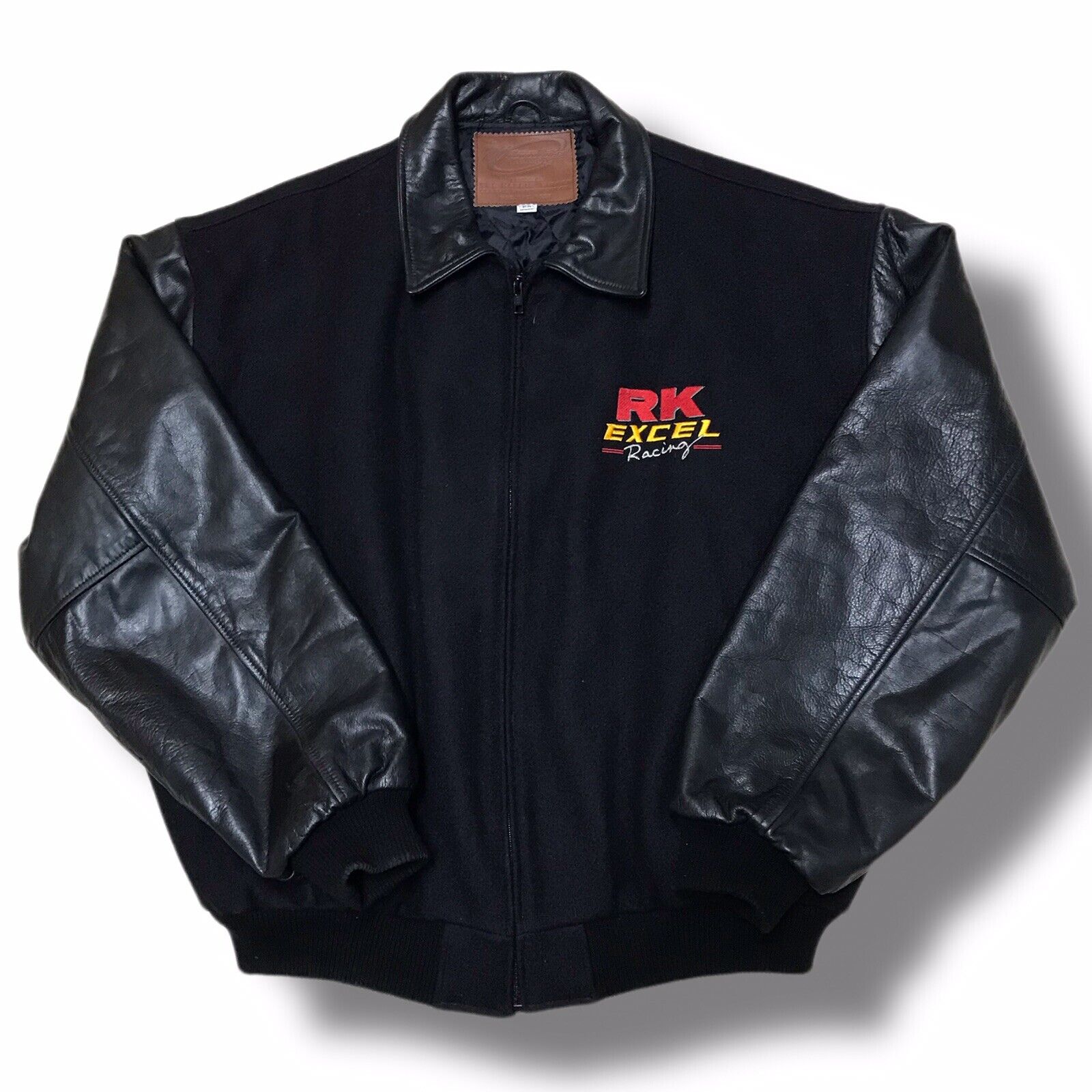 Vintage RK Excel Racing Motorcycle Drag Racing Mens 2XL Wool Leather Jacket
