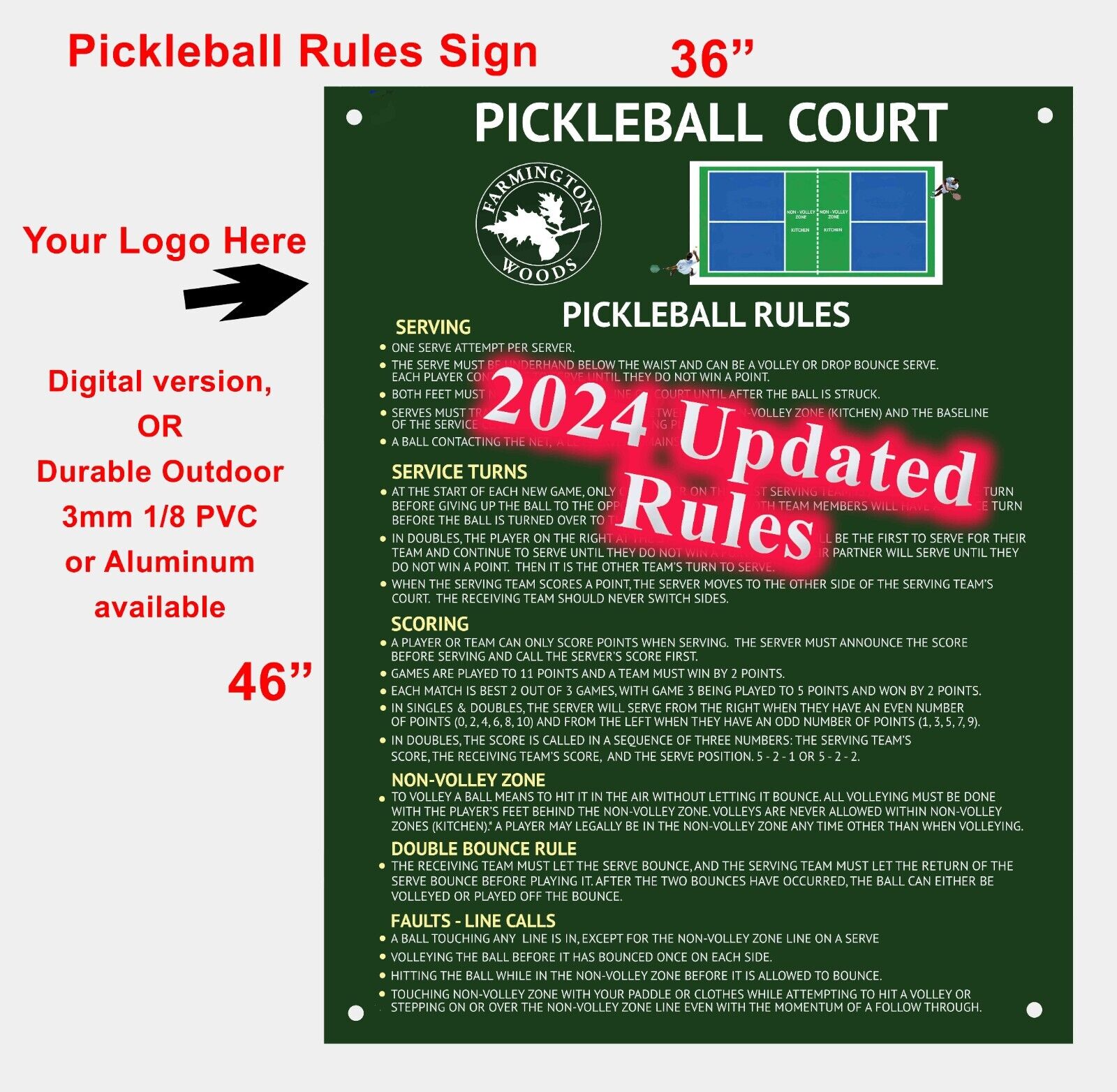 2024 Pickle Ball Rules Sign 36\