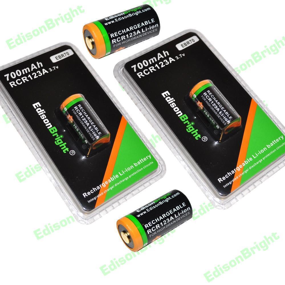 4 X  EdisonBright 16340 RCR123A rechargeable Li-ion batteries 700mAh EBR70 arlo