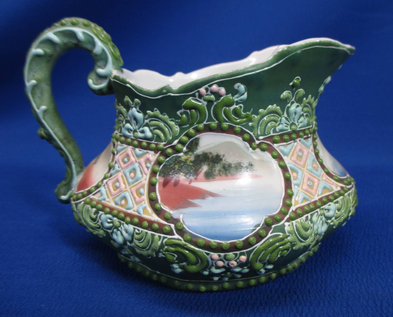 HAND-PAINTED SMALL NIPPON SCENIC HEAVY MORIAGE SMALL PITCHER