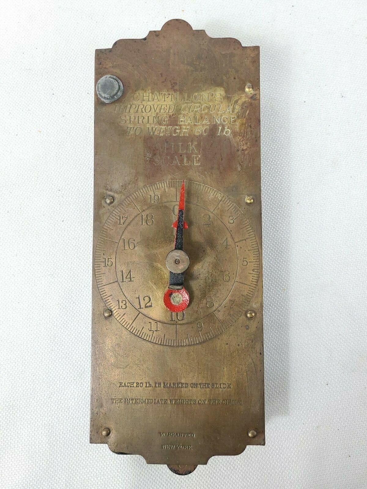 Antique 60 Lb. Brass Chatillon\'s Milk Scale Circular Spring Balance