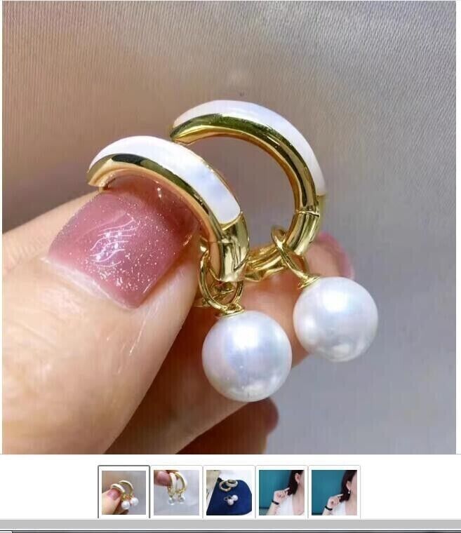 New Gorgeous AAAA 10-11mm Natural south sea Round White pearl earring 925s