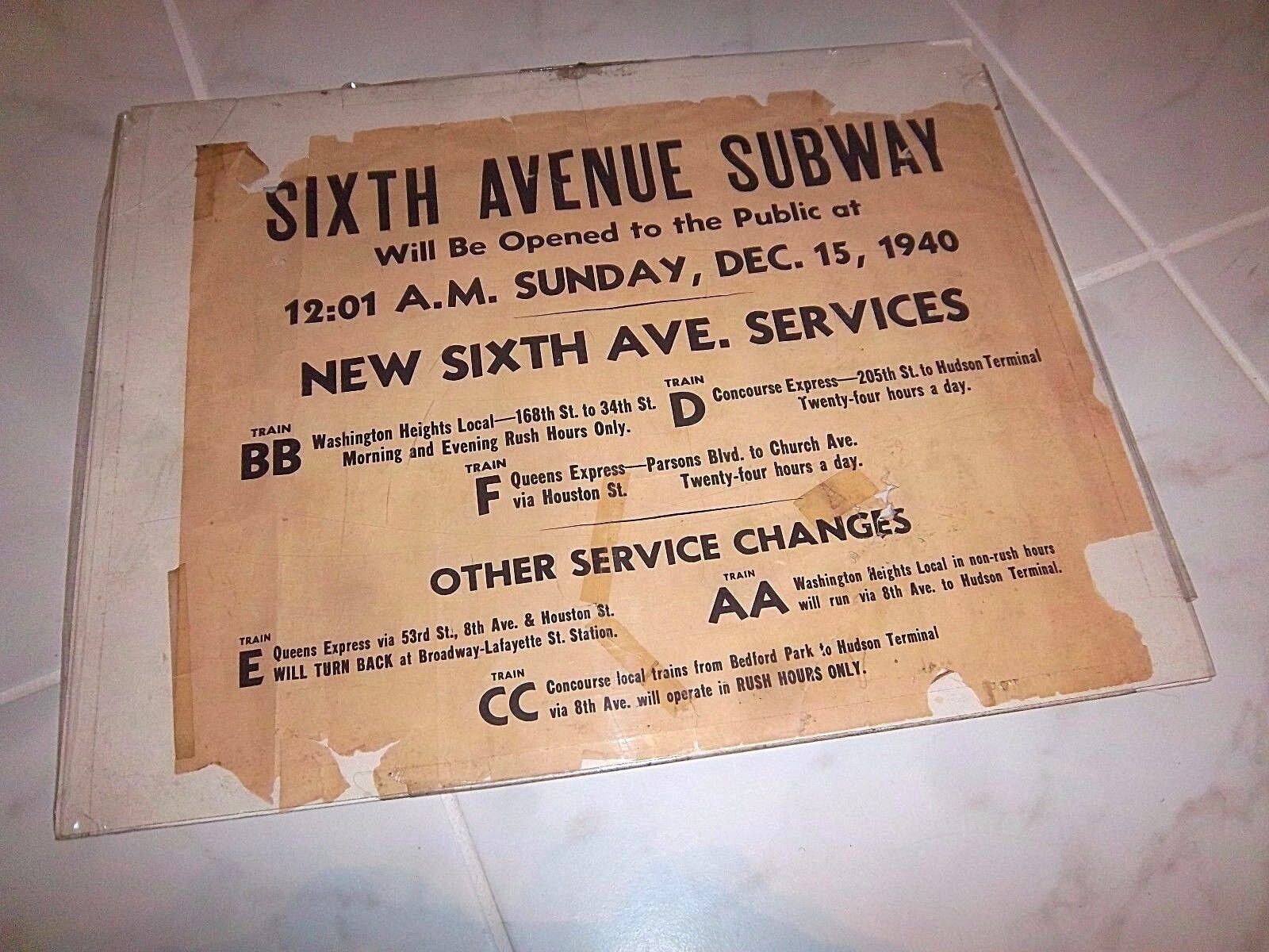 NY NYC SIXTH AVENUE SUBWAY SIGN 1940 EXPRESS HUDSON TERMINAL BB D F E AA CC LINE