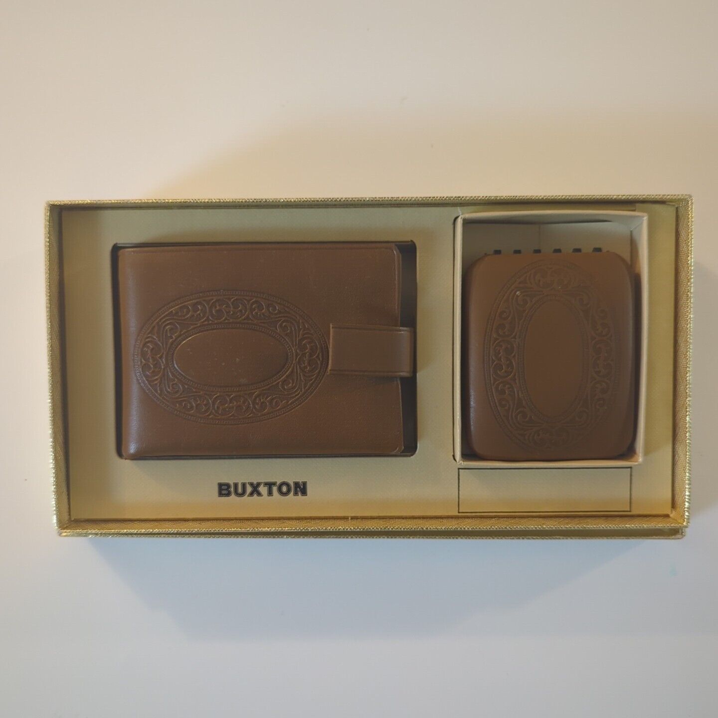 Vintage New In Box Buxton Brown Leather Wallet And Key Holder 