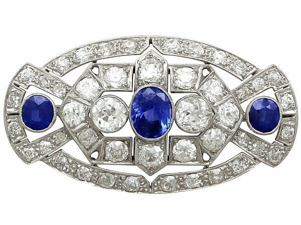 Stunning Antique Art Deco 5.75CT White CZ and 2.43CT Blue Sapphire Women Brooch