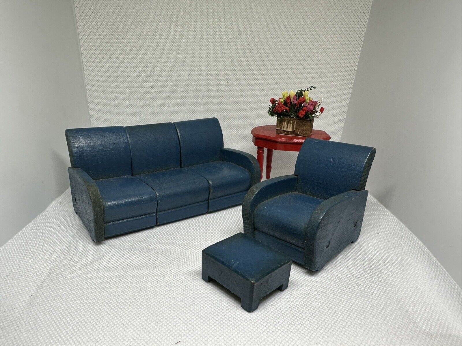 Vintage Strombecker Blue MCM Chair & Couch For Dollhouse. 3\