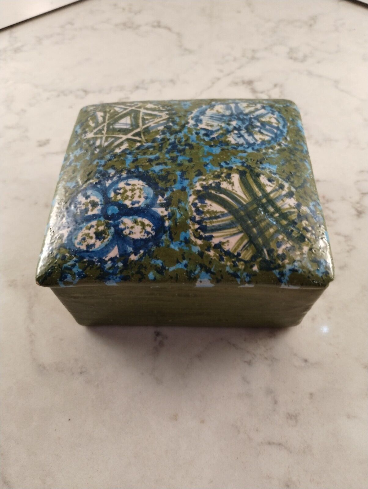 Vintage Aldo Londi Bitossi Raymor Italian Pottery Box with Lid Green and Blue