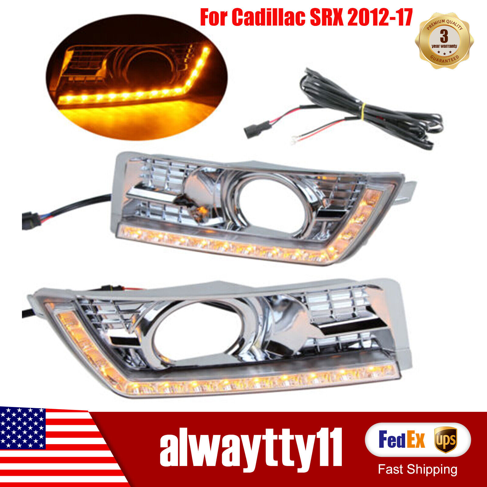 LED Daytime Running Lights DRL Fog Lamp w/Turn Signal For Cadillac SRX 2012-17
