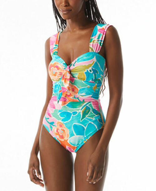 MSRP $142 Carmen Marc Valvo Womens Tie-Front OnePiece Swimsuit Multicolor Size 8