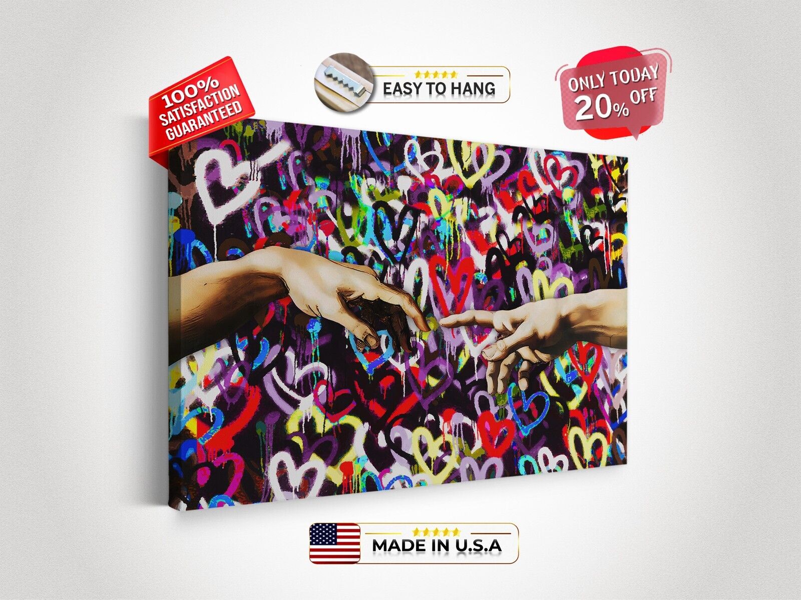 BANKSY LOVE HEARTS Wall Art Canvas Framed Print Graffiti Street Poster Gifts