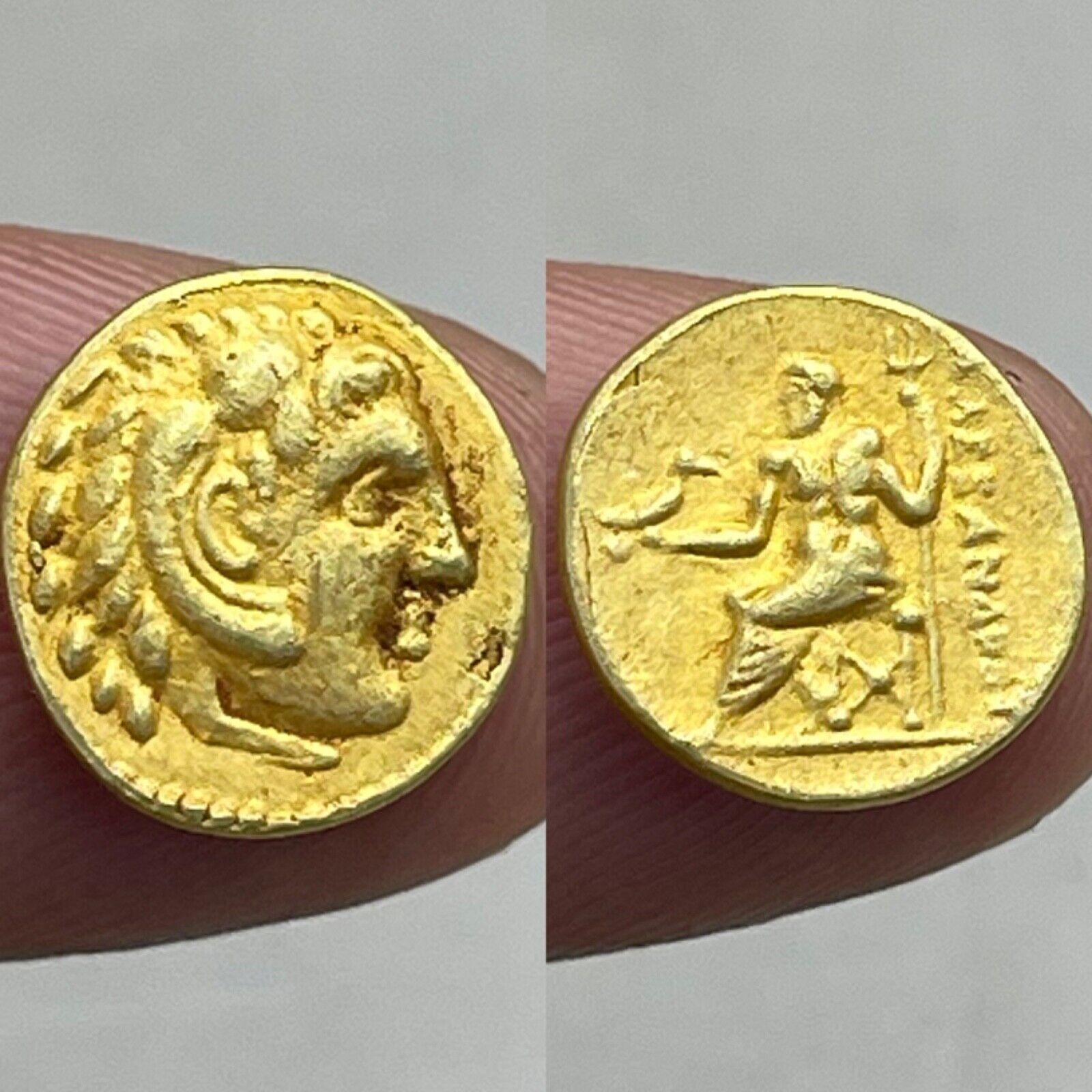 Wonderful rare ancient Alexander Roman King unique solid 18K gold coin
