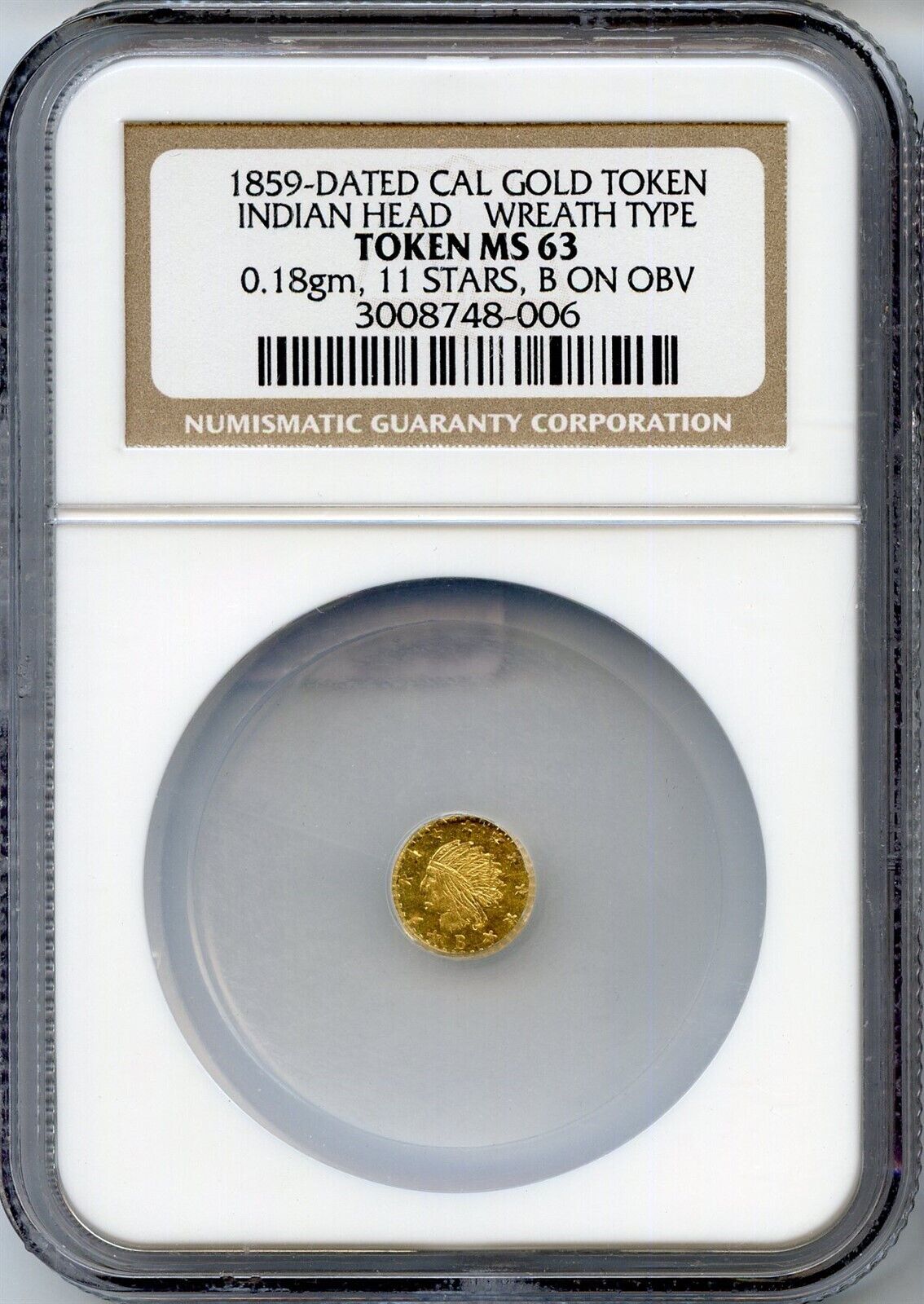 1859 CALIFORNIA GOLD INDIAN HEAD \