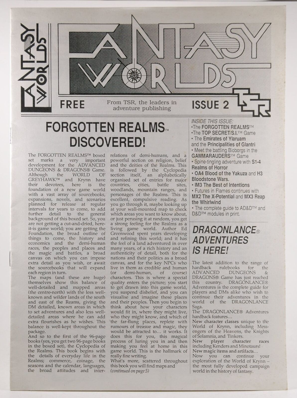 TSR UK Fantasy Worlds 2 1987 VG++   TSR