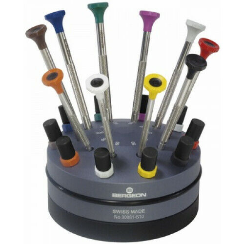 BERGEON 30081-S10 Rotating stand with 10 screwdrivers for Watchmakers swiss made