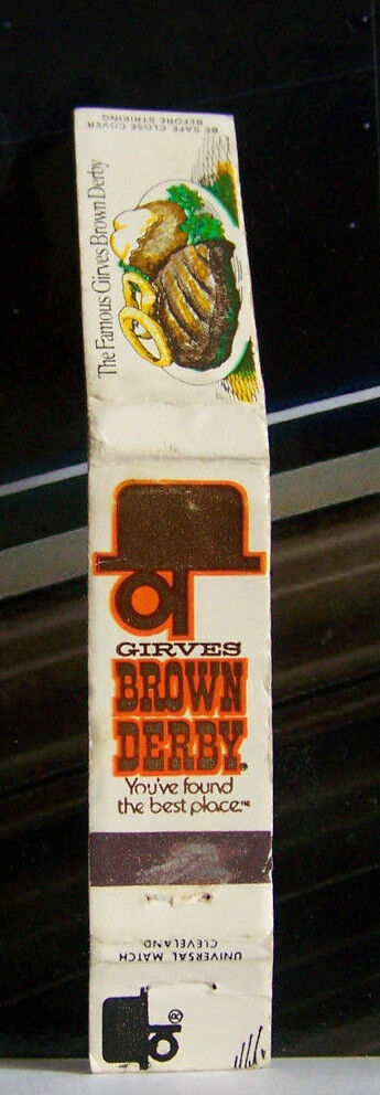 Rare Vintage Matchbook Cover K1 Ohio Famous Girves Brown Derby Hat Dinner Plate