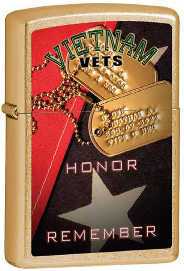 Vietnam Veterans  ~ Honor and Remember ~ Brushed Brass Military Zippo Lighter
