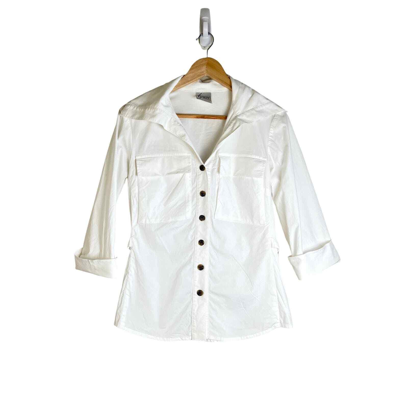 Finley Women’s White Cuffed Sleeve Casual Button Down Blouse Est. Size Small