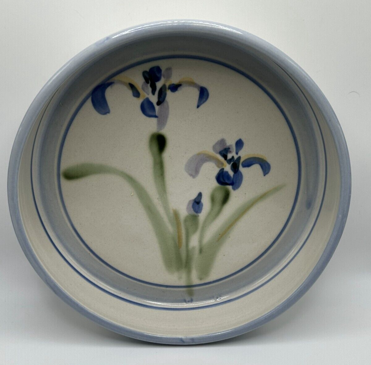 Vintage Mid-Century Modern Studio Art Pottery Stoneware Floral Round Dish