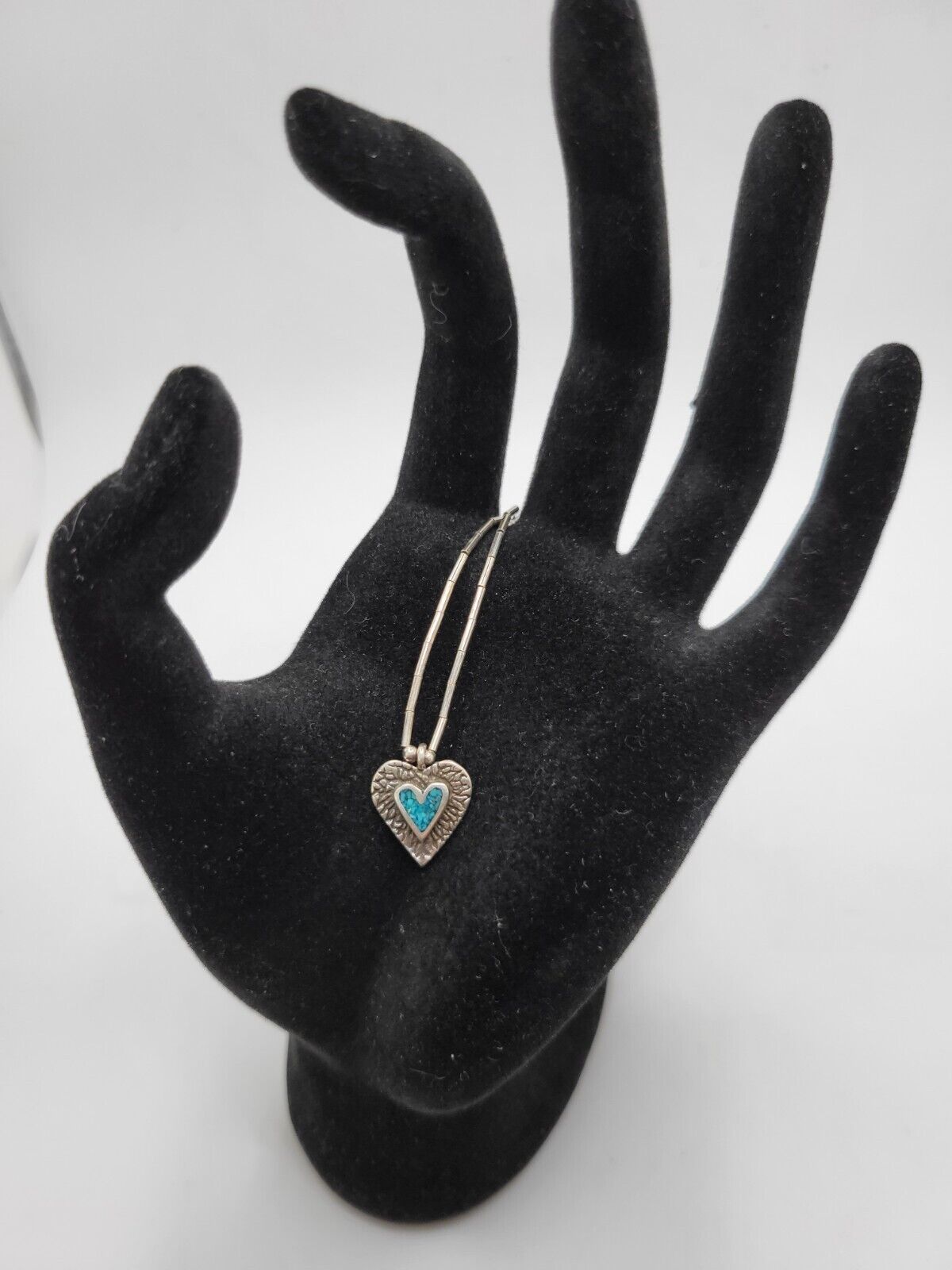 Vintage Native American Heart Of Turquoise Necklace Sterling Silver 16\