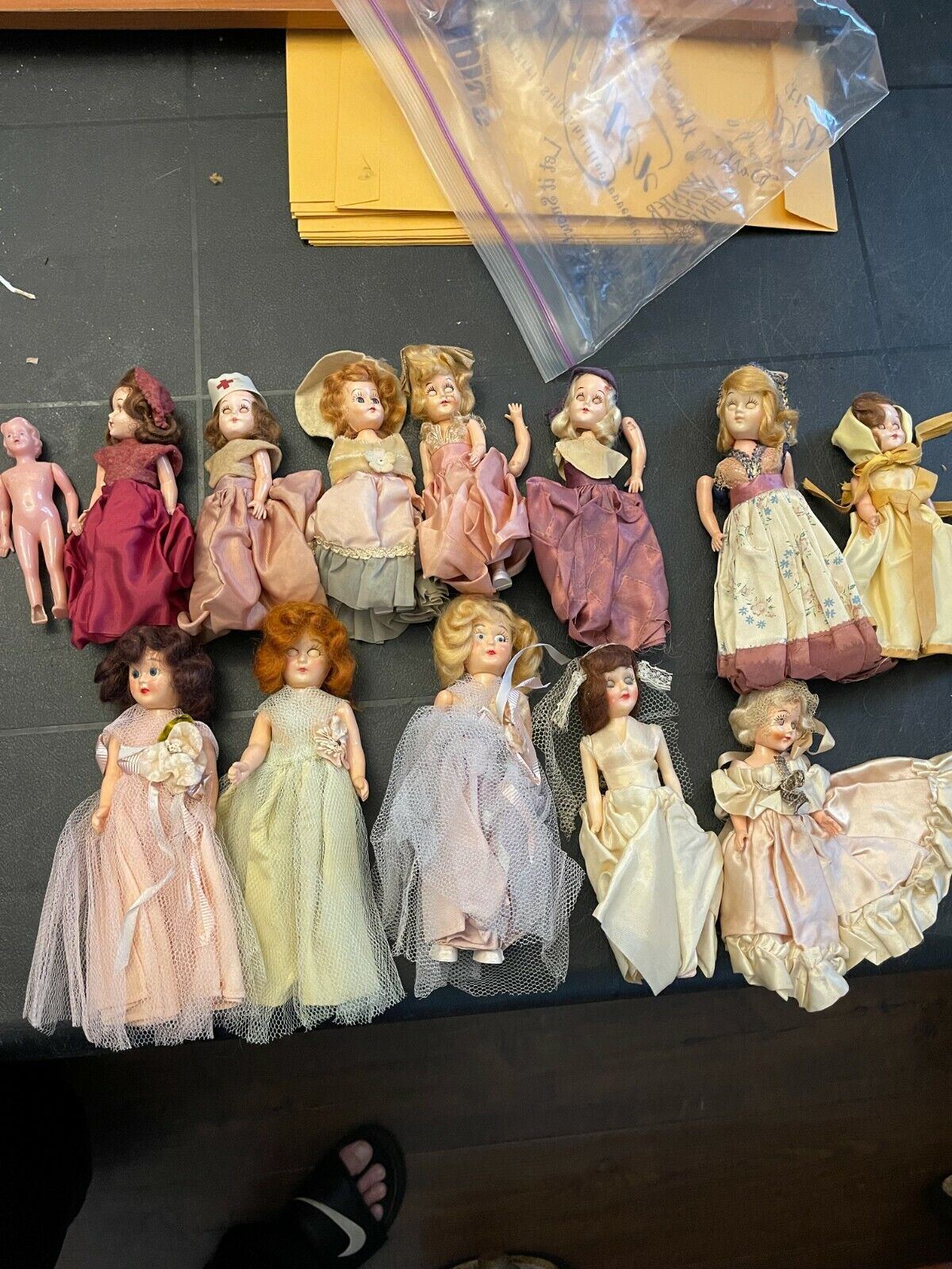 vintage doll lot of 13 1940's 50's Plastic different occupations clothes