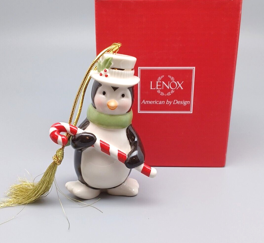 Lenox Very Merry Holiday Christmas Porcelain Penguin with Candy Cane Ornament 