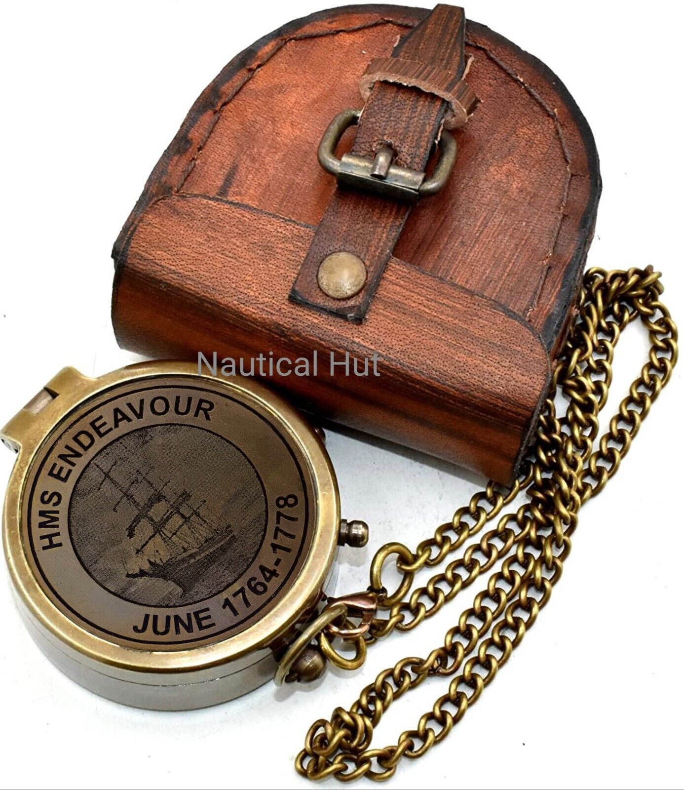 HMS Endeavour June 1764-1778 Ship Engraved Design Antique Compass With Case Gift