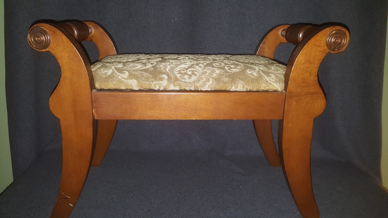 Carved Mahogany - Victorian Antique Ottoman - Velvet Footstool - Original