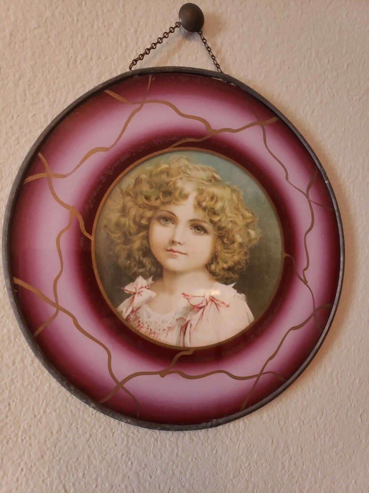  Antique Flu Cover- Child Face Portrait- Rose Gold Border original- EXCEPTIONAL 