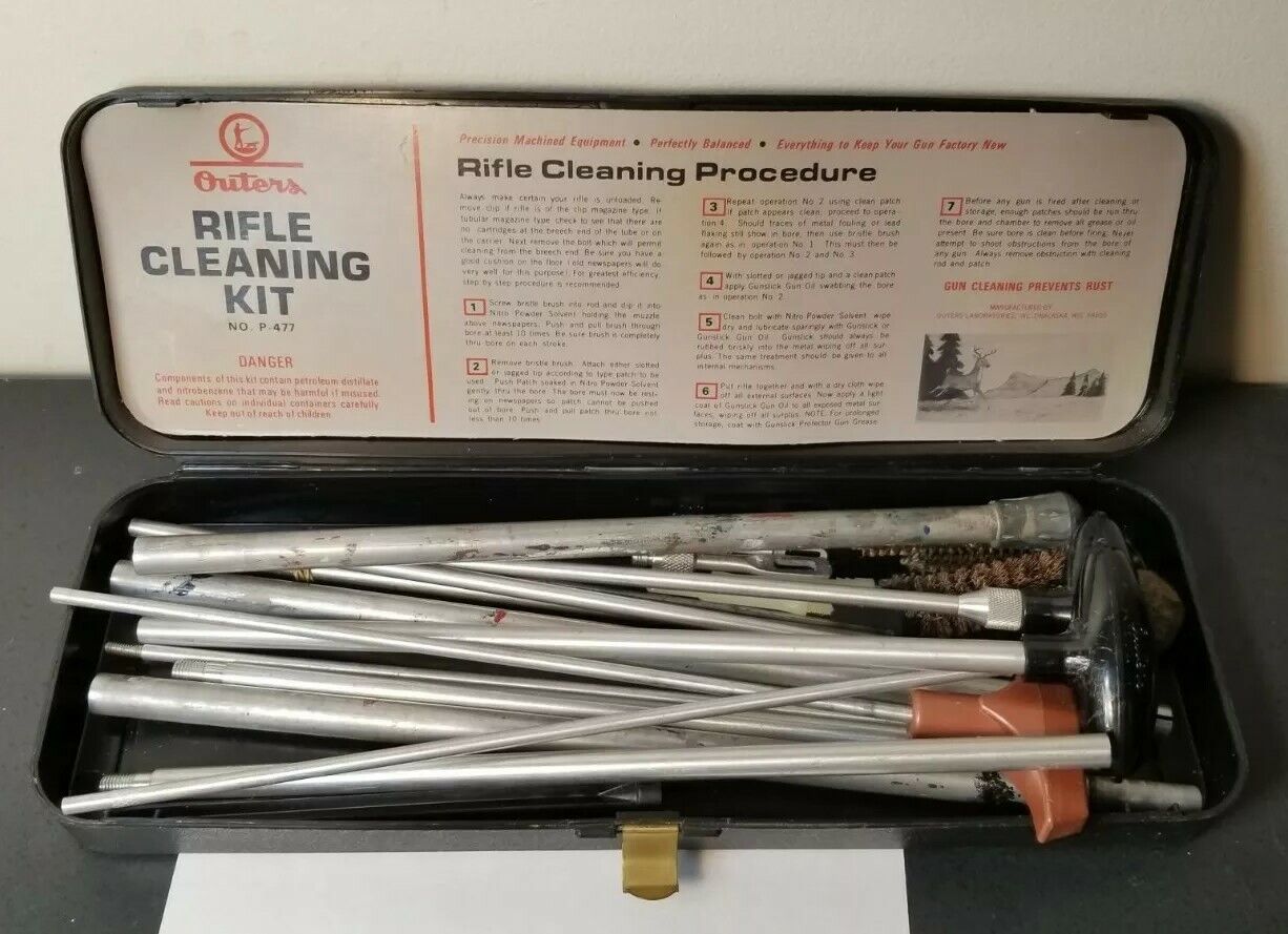 💥VINTAGE OUTERS ASSORTED RIFLE GUN CLEANING KIT NO. 477 (24 PIECES IN ALL)