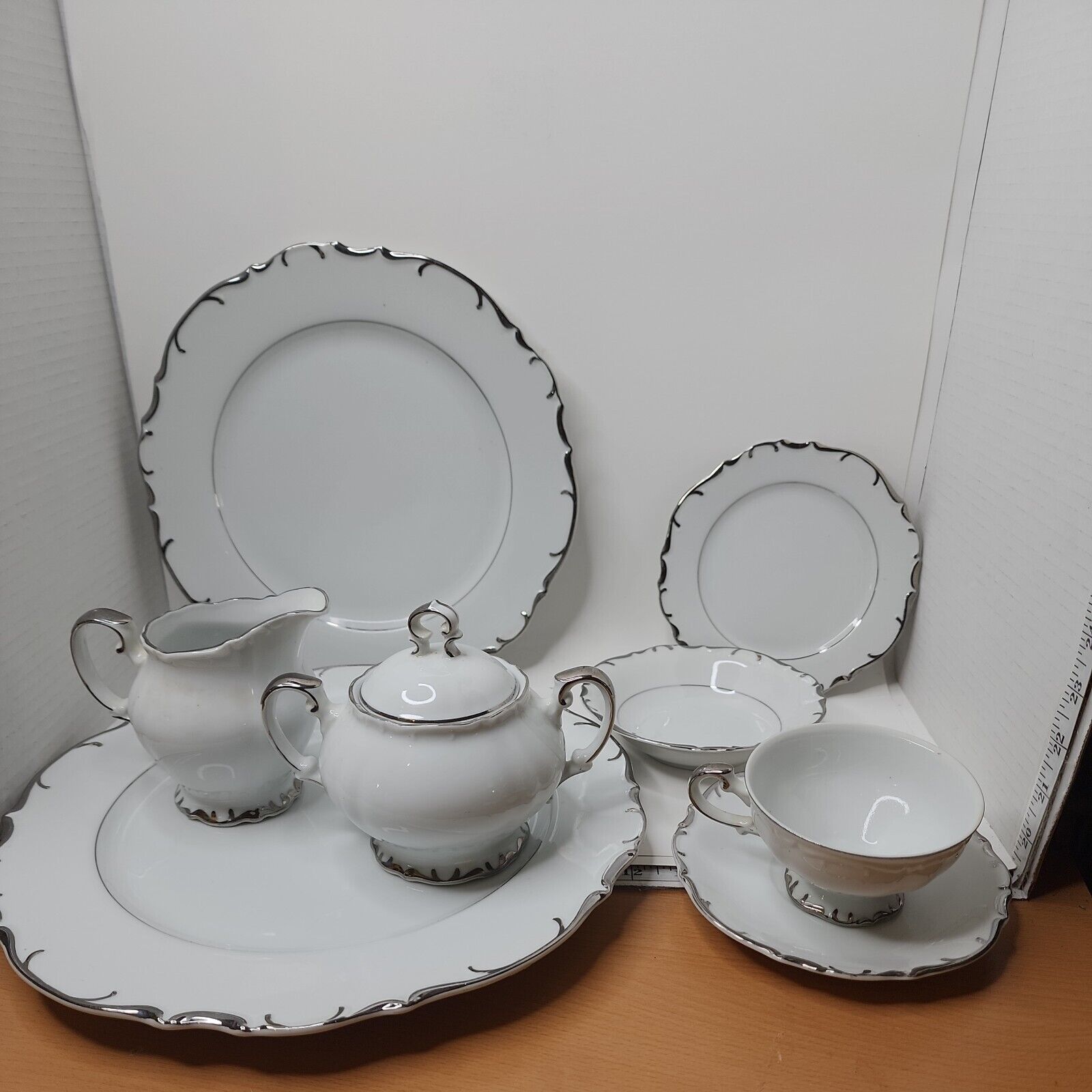 Nobility by Bristol silver trim China Dinnerware setting for 4