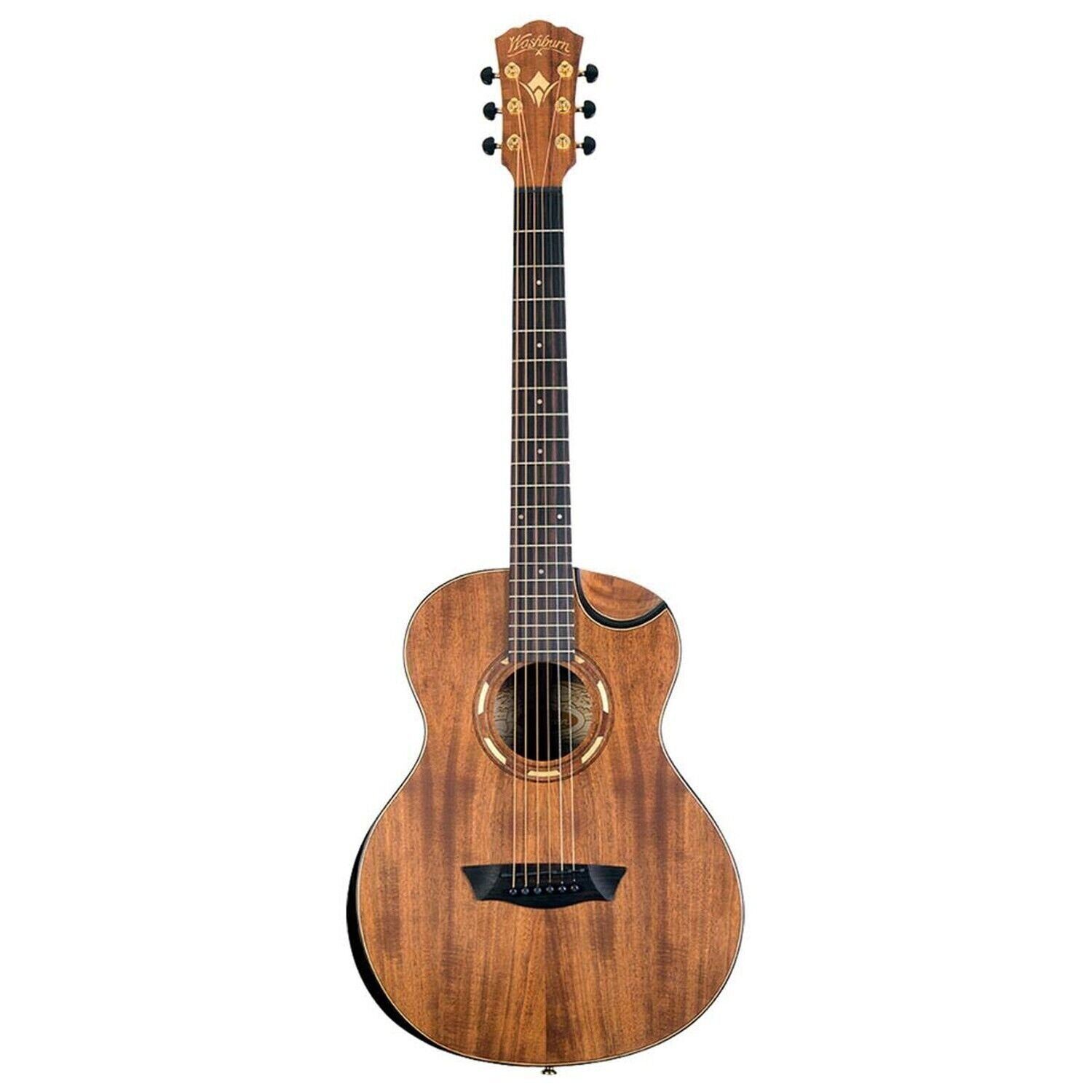 Washburn Comfort G-Mini 55 Koa Travel Size Acoustic Guitar, Natural