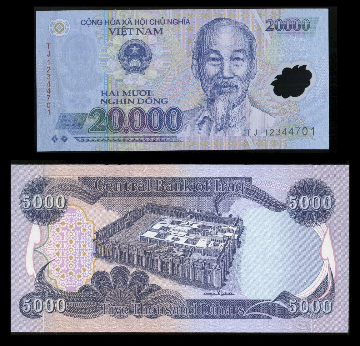 5000 Iraq Dinar + A Free 20,000 Vietnam Dong W/ Dinar Purchase 
