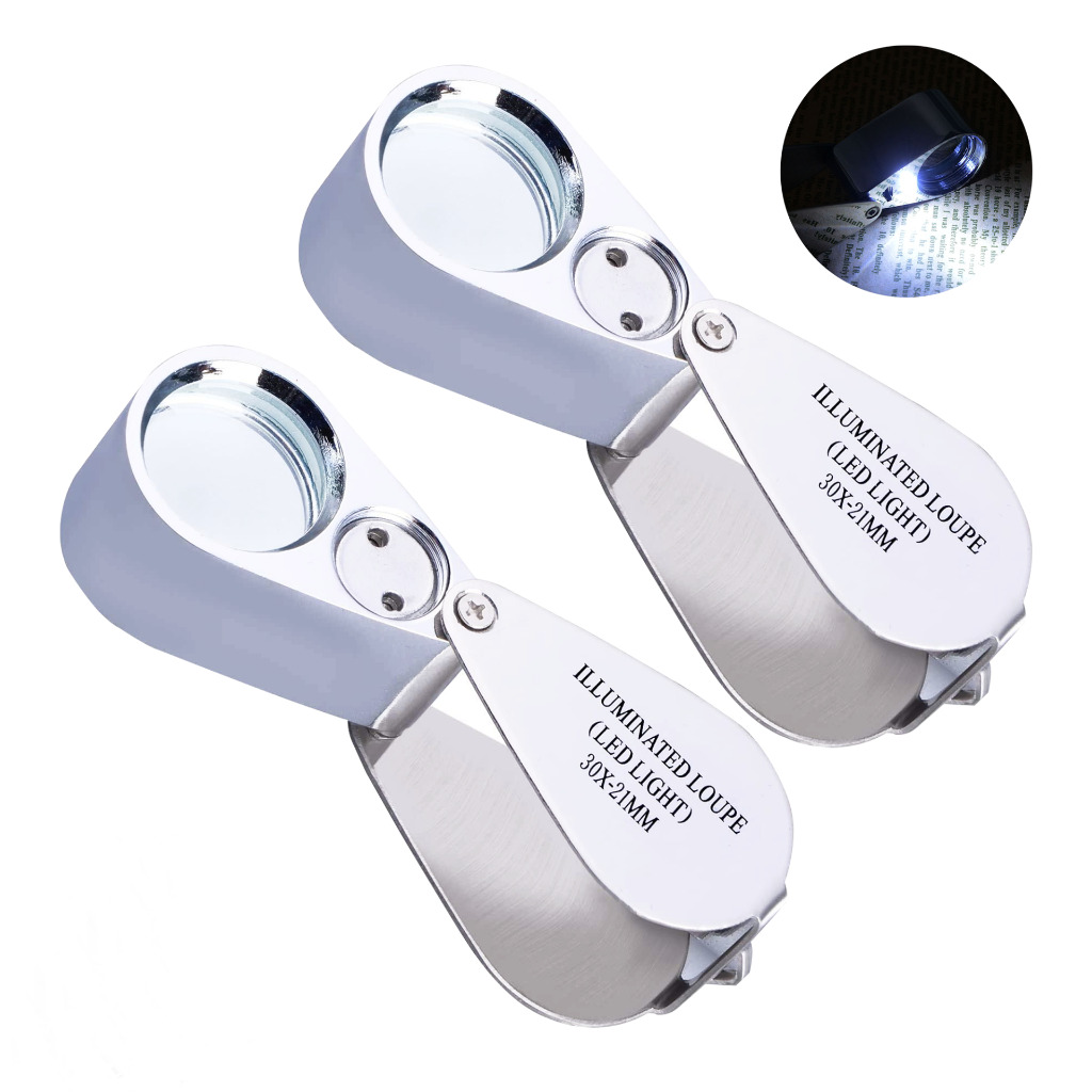 (2) 30X Jewelers Loupe Magnifying Jewelry Loop Eye Pocket Magnifier Glass Light