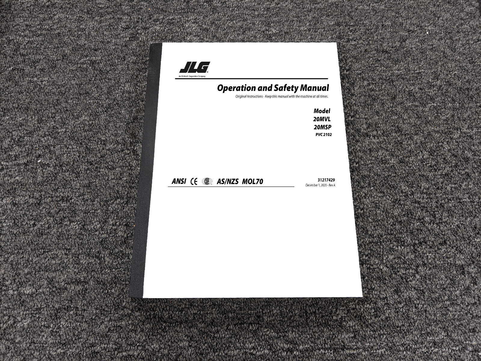 JLG 20MVL 20MSP Vertical Lift Stock Picker PVC 2102 Safety Owner Operator Manual