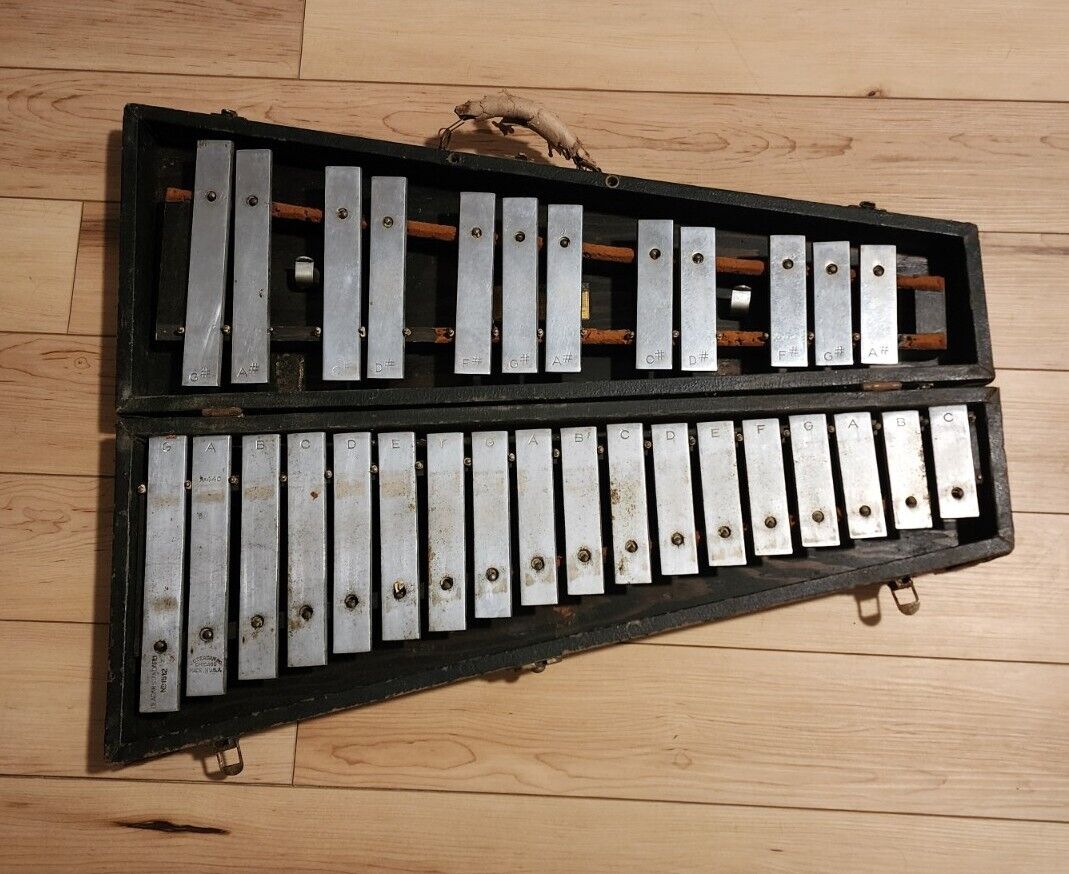 Vintage DEAGAN STANDARD 1512 Steel Xylophone Complete In Wood Case 