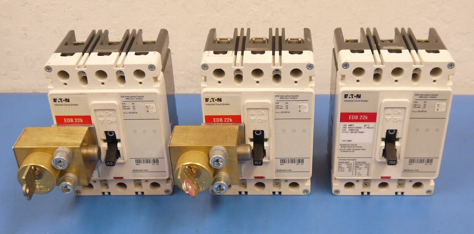 Eaton EDB 22K 3-Pole 225A Circuit Breakers (Qty-3)