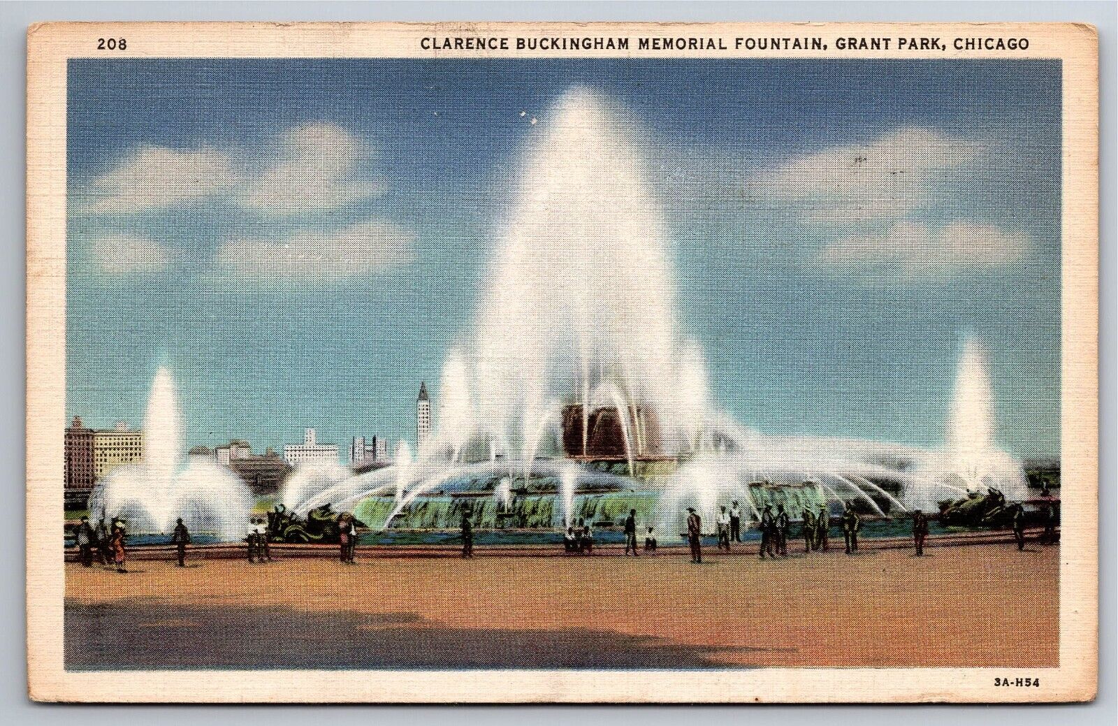 Postcard Chicago IL Clarence Buckingham Memorial Fountain Grant Park c1933